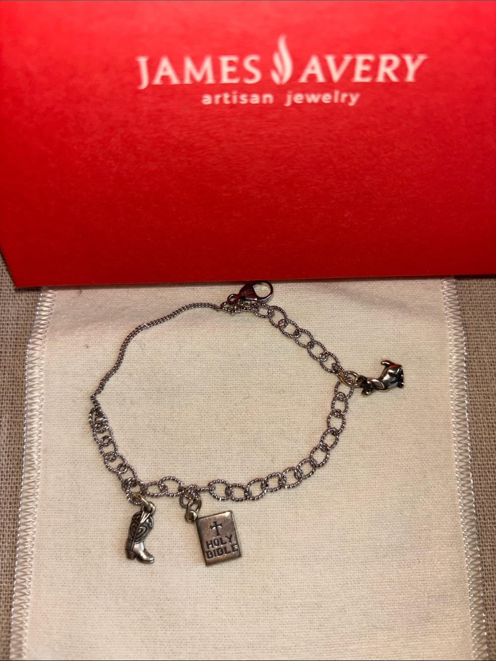 James Avery Twisted Wire Cable Charm Bracelet With 3 Charms